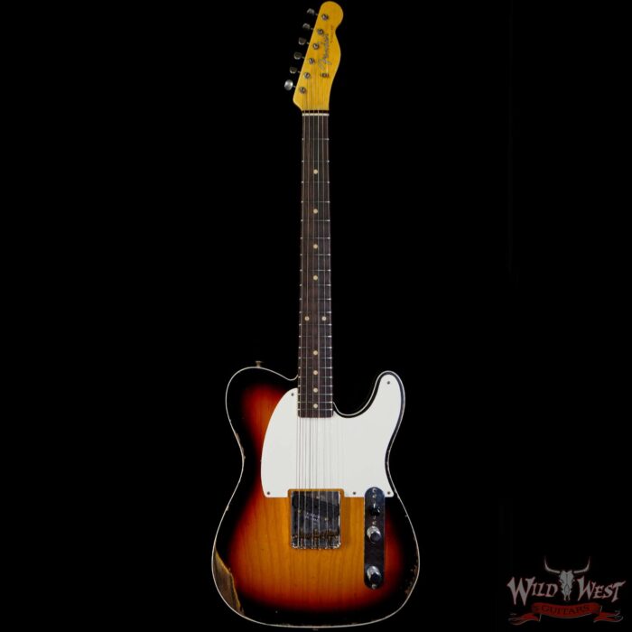 Fender Custom Shop 60’s Esquire Relic (Telecaster Custom) AAA Rosewood Slab Board 3 Tone Sunburst - Image 3