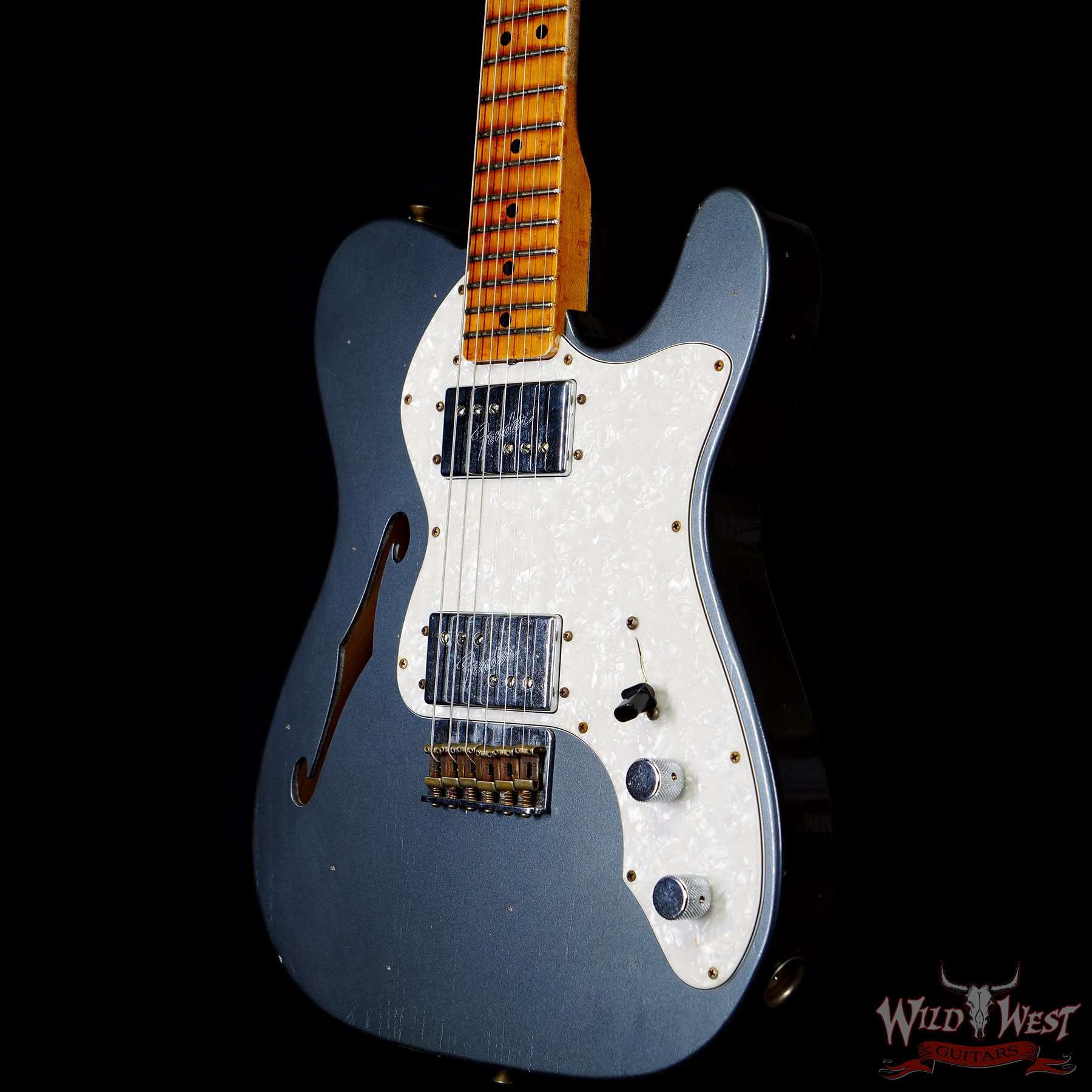 fendercs-60stelethinline-cz560339-br__wwg.jpg Fender Custom Shop 2022 Winter Event #78 ‘70s Telecaster Thinline HH Journeyman Relic Aged Charcoal Frost Metallic - Image 2