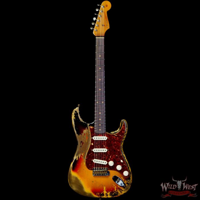 Fender Custom Shop Limited Edition Roasted 1961 Stratocaster AAA Rosewood Slab Board Hand-Wound Pickups Super Heavy Relic Aged 3 Tone Sunburst - Image 3