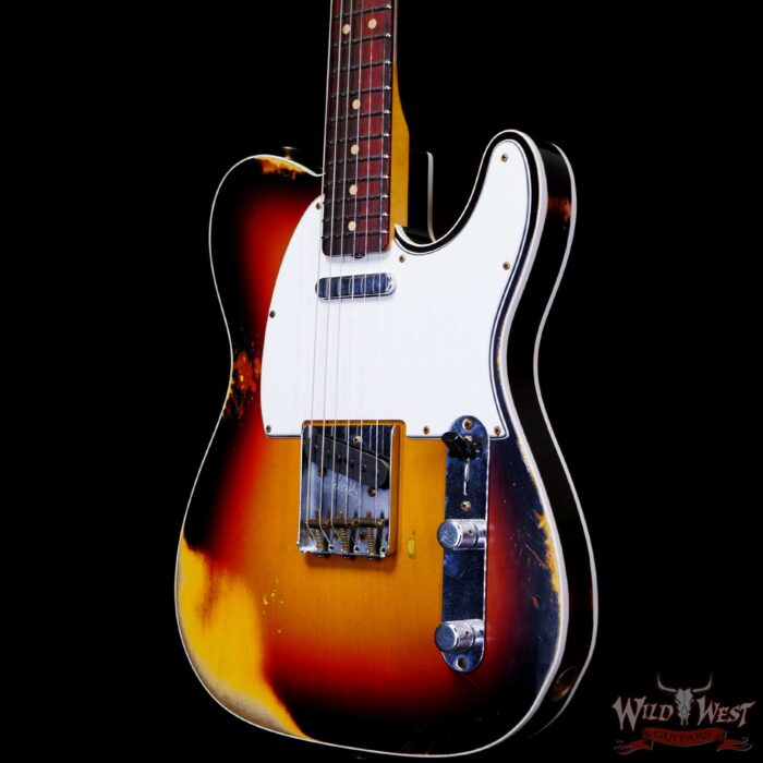 Fender Custom Shop 1962 Telecaster Custom Rosewood Slab Board Hand-Wound Pickups Heavy Relic 3 Tone Sunburst - Image 2