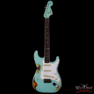 Fender Custom Shop Limited 1967 Stratocaster Hand-Wouund Heavy Relic Surf Green over 3 Tone Sunburst - Image 3