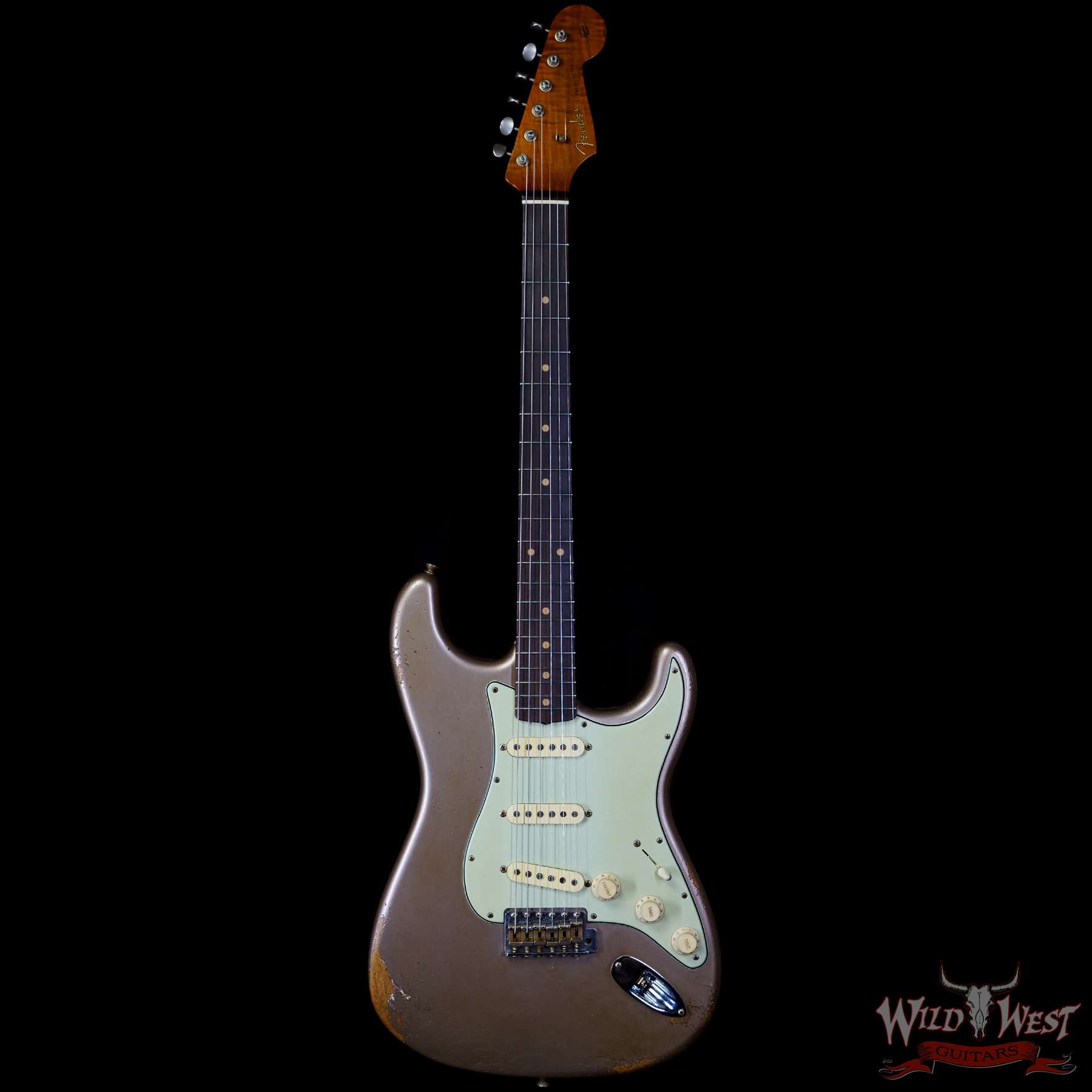 fendercs-ah0102-c1__wwg.jpg Fender Custom Shop Andy Hicks Masterbuilt 1961 Stratocaster Roasted Flame Maple Neck Brazilian Rosewood Board Relic Shoreline Gold - Image 3