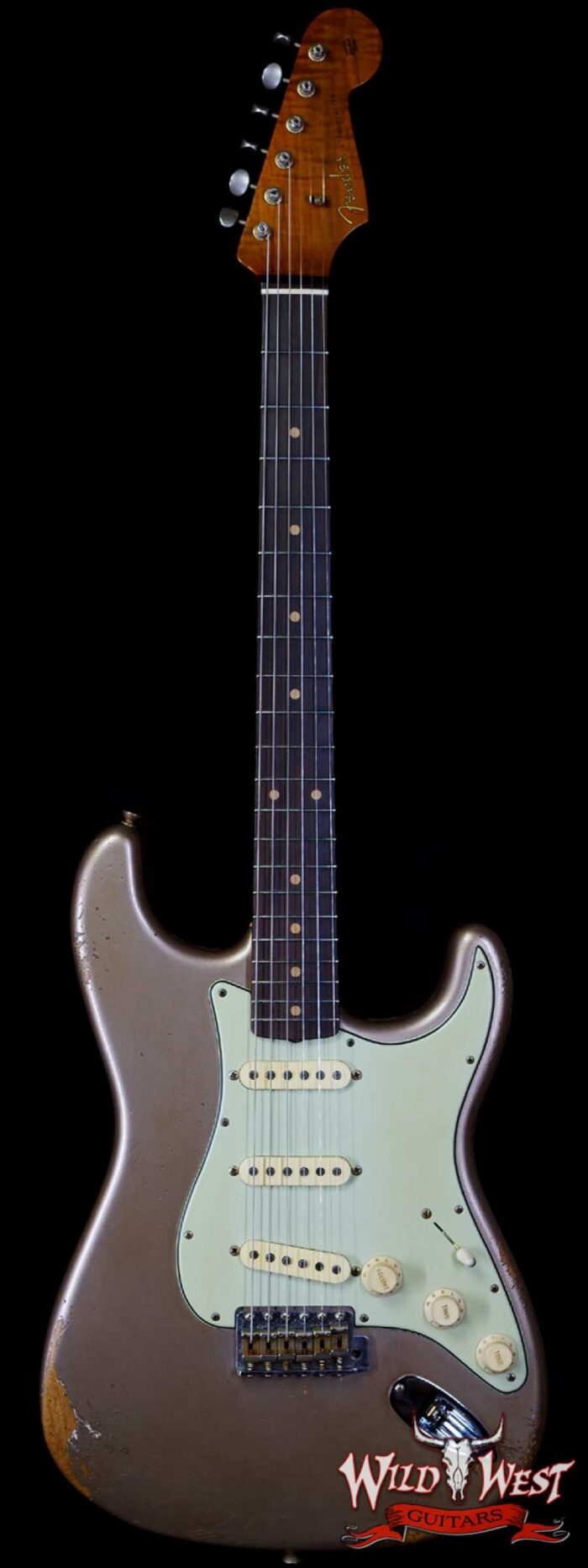 Fender Custom Shop Andy Hicks Masterbuilt 1961 Stratocaster Roasted Flame Maple Neck Brazilian Rosewood Board Relic Shoreline Gold - Image 1