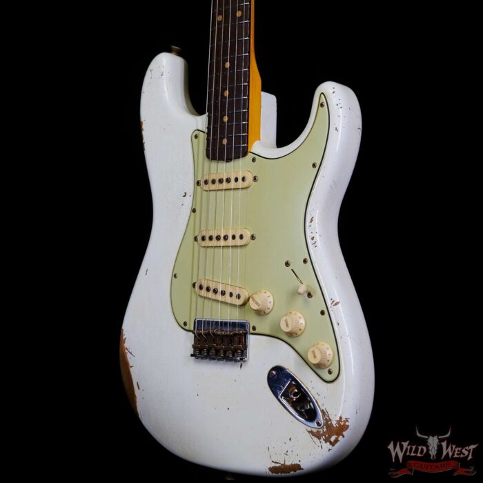 Fender Custom Shop Andy Hicks Masterbuilt 1961 Stratocaster Hardtail Brazilian Rosewood Slab Board Relic Olympic White - Image 2