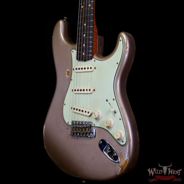 Fender Custom Shop Andy Hicks Masterbuilt 1961 Stratocaster Roasted Flame Maple Neck Brazilian Rosewood Board Relic Shoreline Gold - Image 2
