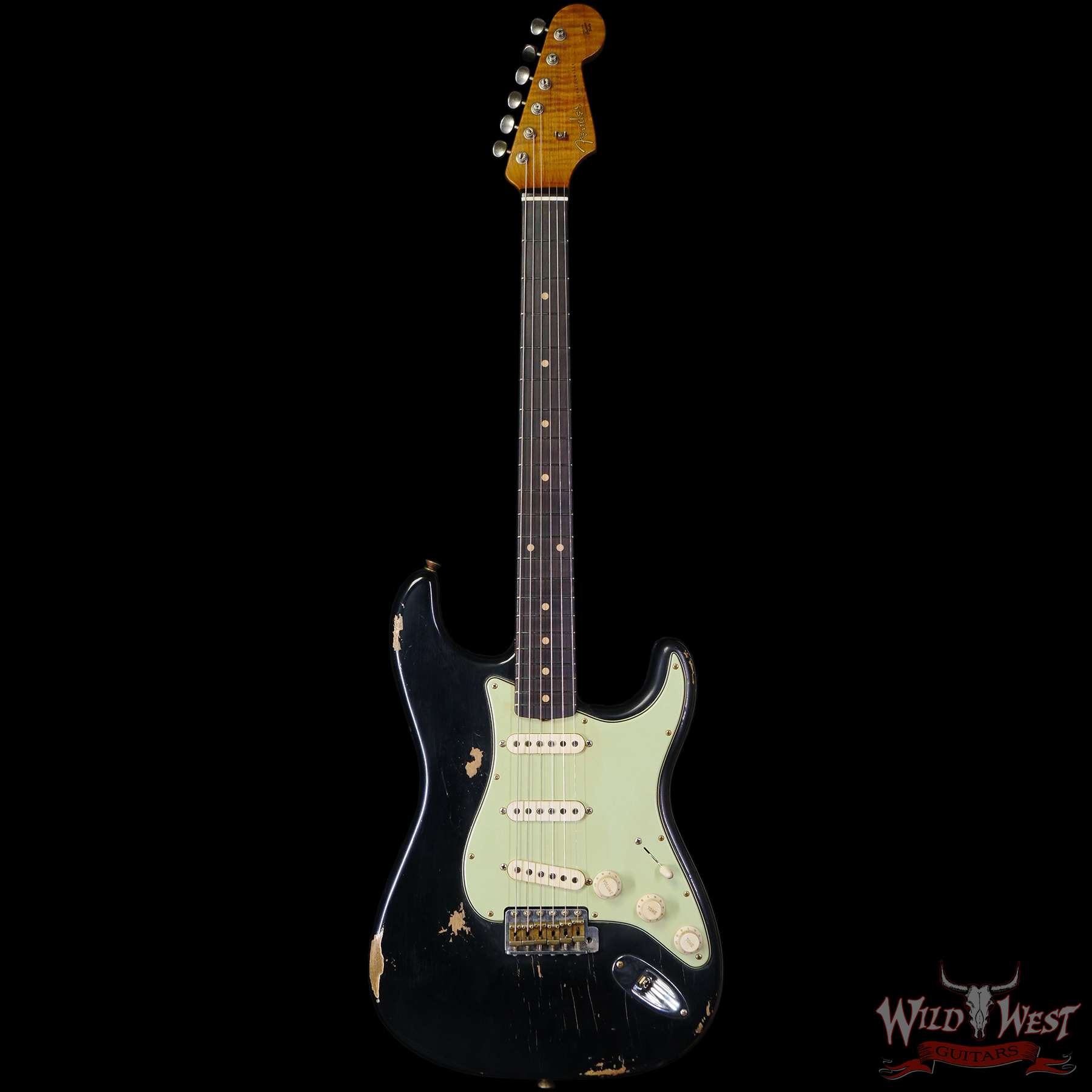 fendercs-ah0218-c1__wwg.jpg Fender Custom Shop Andy Hicks Masterbuilt 1961 Stratocaster Roasted Flame Maple Neck Brazilian Rosewood Board Relic Black - Image 3