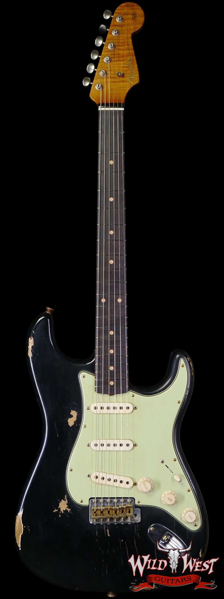 fendercs-ah0218-main-2__wwg_large.jpg Fender Custom Shop Andy Hicks Masterbuilt 1961 Stratocaster Roasted Flame Maple Neck Brazilian Rosewood Board Relic Black - Image 1