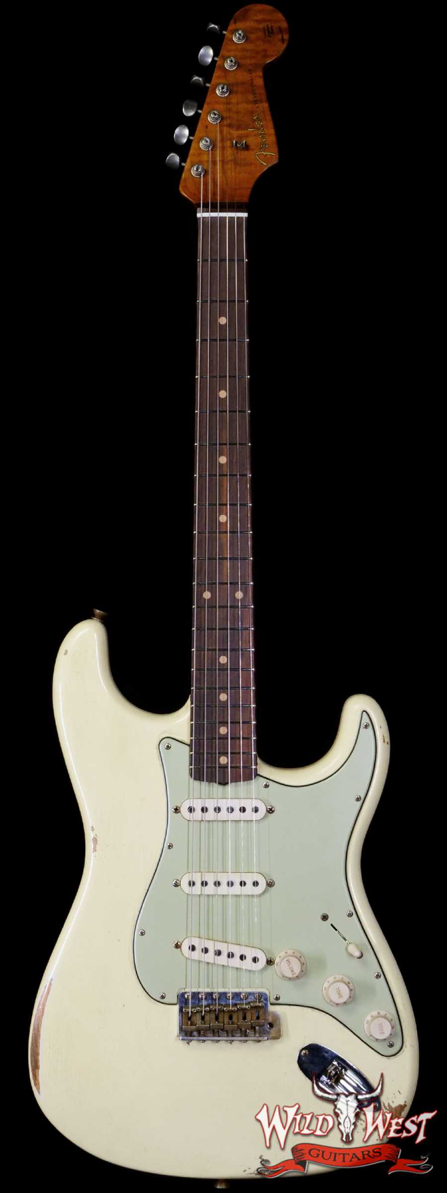 fendercs-ah0222-main__wwg_large.jpg Fender Custom Shop Andy Hicks Masterbuilt 1961 Stratocaster Roasted Flame Maple Neck Brazilian Rosewood Board Relic Vintage White - Image 1