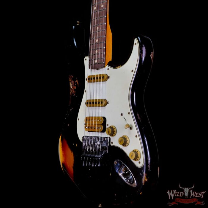 Fender Custom Shop Wild West Black Lightning Stratocaster HSS Floyd Rose Rosewood Board 21 Frets Heavy Relic 3 Tone Sunburst - Image 2