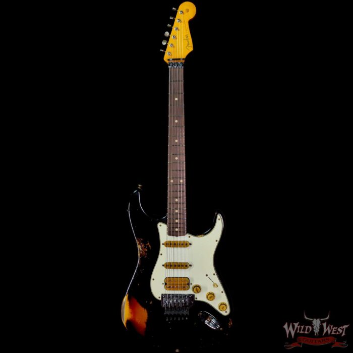 Fender Custom Shop Wild West Black Lightning Stratocaster HSS Floyd Rose Rosewood Board 21 Frets Heavy Relic 3 Tone Sunburst - Image 3