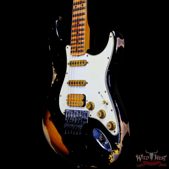 Fender Custom Shop Wild West Black Lightning Stratocaster HSS Floyd Rose Maple Board 21 Frets Heavy Relic 2 Tone Sunburst - Image 2