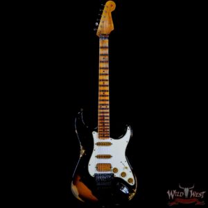 Fender Custom Shop Wild West Black Lightning Stratocaster HSS Floyd Rose Maple Board 21 Frets Heavy Relic 2 Tone Sunburst - Image 3