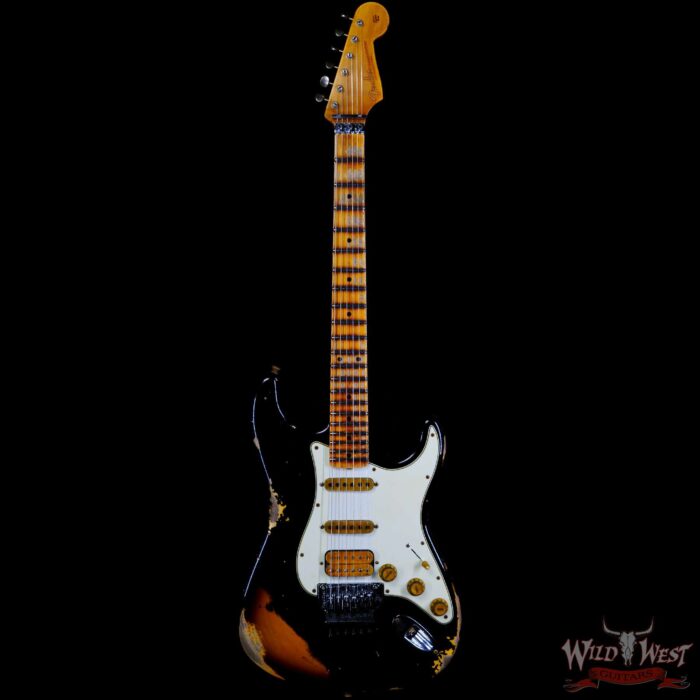 Fender Custom Shop Wild West Black Lightning Stratocaster HSS Floyd Rose Maple Board 21 Frets Heavy Relic 2 Tone Sunburst - Image 3