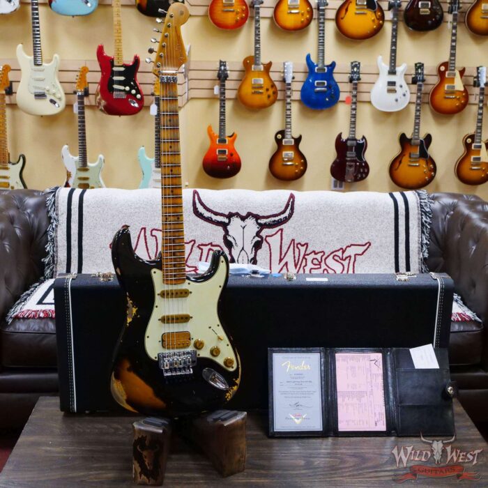 Fender Custom Shop Wild West Black Lightning Stratocaster HSS Floyd Rose Maple Board 21 Frets Heavy Relic 2 Tone Sunburst - Image 6