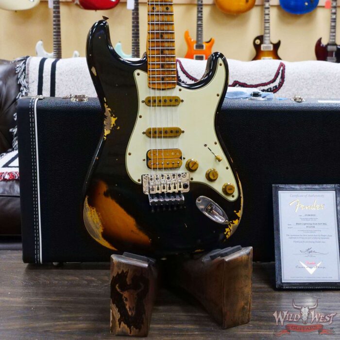Fender Custom Shop Wild West Black Lightning Stratocaster HSS Floyd Rose Maple Board 21 Frets Heavy Relic 2 Tone Sunburst - Image 8