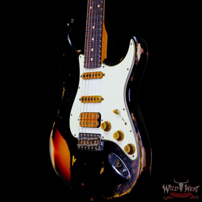 Fender Custom Shop Wild West Black Lightning 2.0 Stratocaster HSS Rosewood Board 22 Frets Heavy Relic 3 Tone Sumburst - Image 2