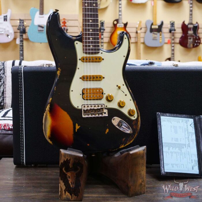 Fender Custom Shop Wild West Black Lightning 2.0 Stratocaster HSS Rosewood Board 22 Frets Heavy Relic 3 Tone Sumburst - Image 8