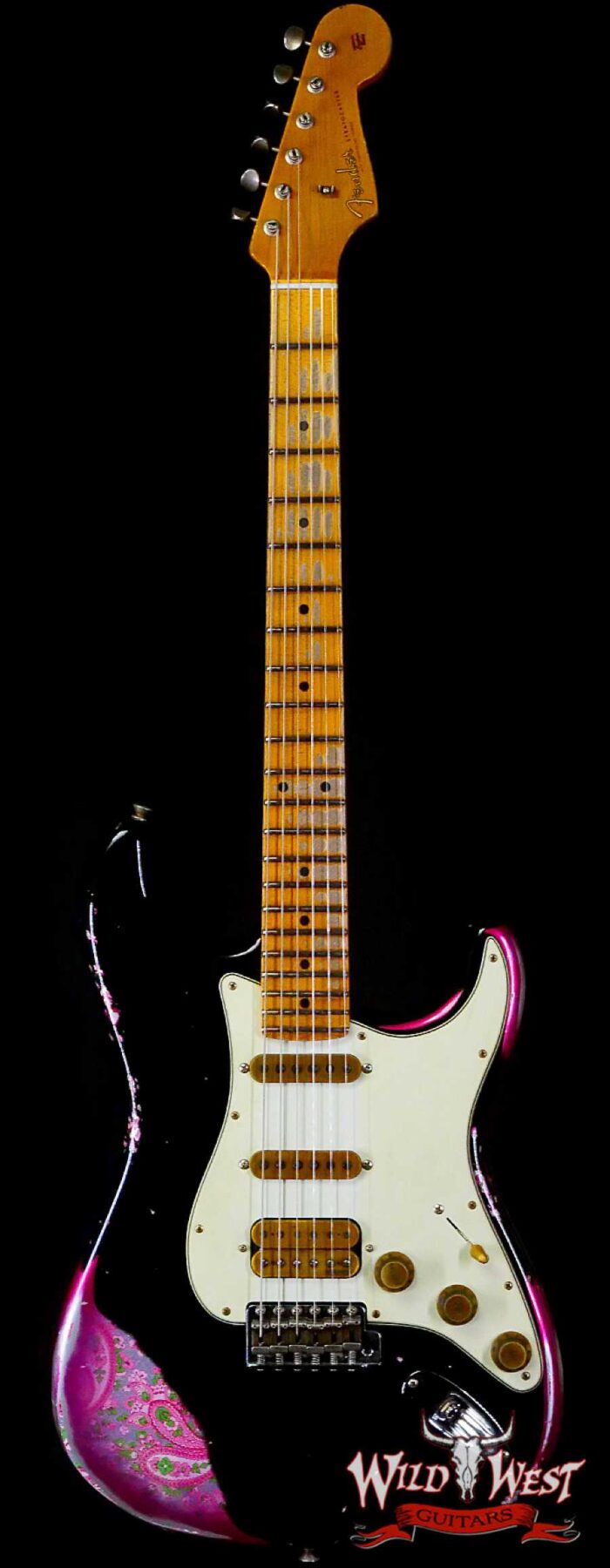 Fender Custom Shop Wild West Black Lightning 2.0 Stratocaster HSS Maple Board 22 Frets Heavy Relic Pink Paisley - Image 1