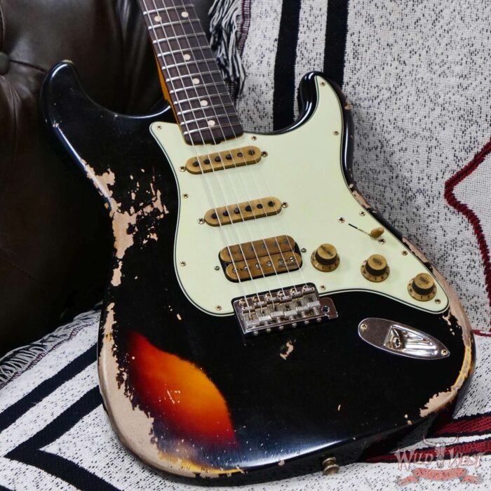 Fender Custom Shop Wild West Black Lightning 2.0 Stratocaster HSS Rosewood Board 21 Frets Heavy Relic 3 Tone Sunburst 7.30 lbs - Image 8
