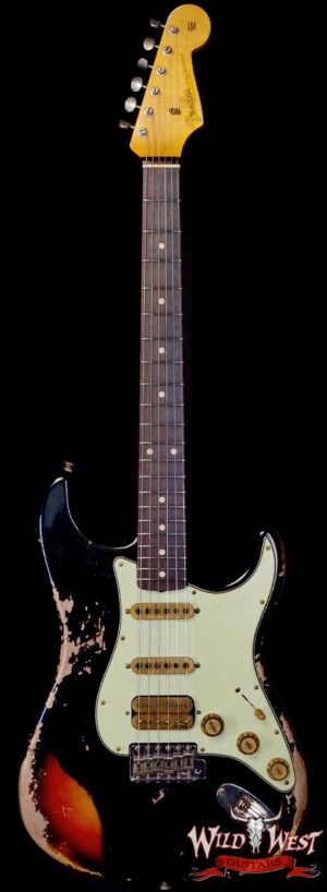 Fender Custom Shop Wild West Black Lightning 2.0 Stratocaster HSS Rosewood Board 21 Frets Heavy Relic 3 Tone Sunburst 7.30 lbs