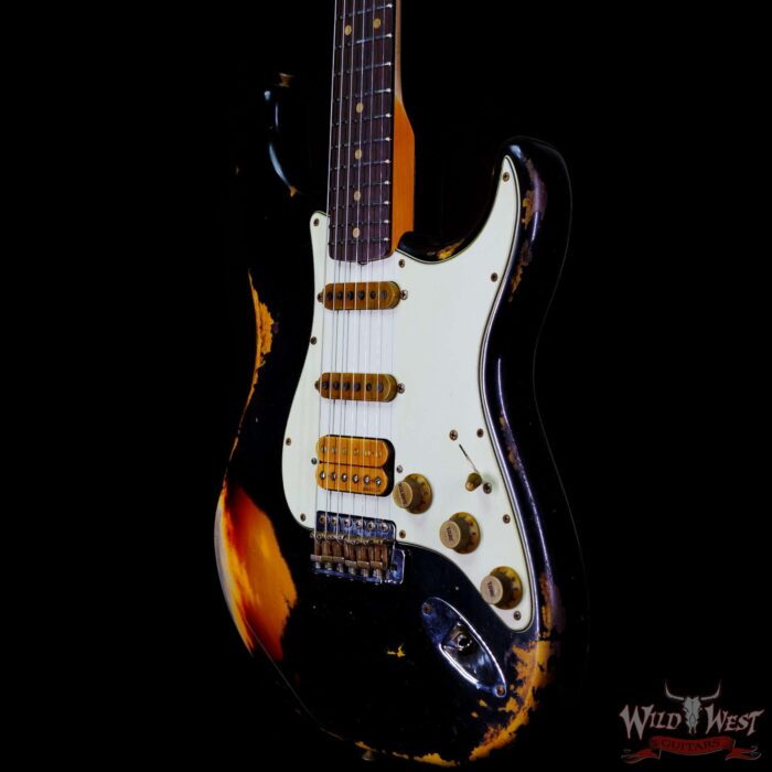 Fender Custom Shop Wild West Black Lightning 2.0 Stratocaster HSS Rosewood Board 21 Frets Heavy Relic 3 Tone Sumburst - Image 2