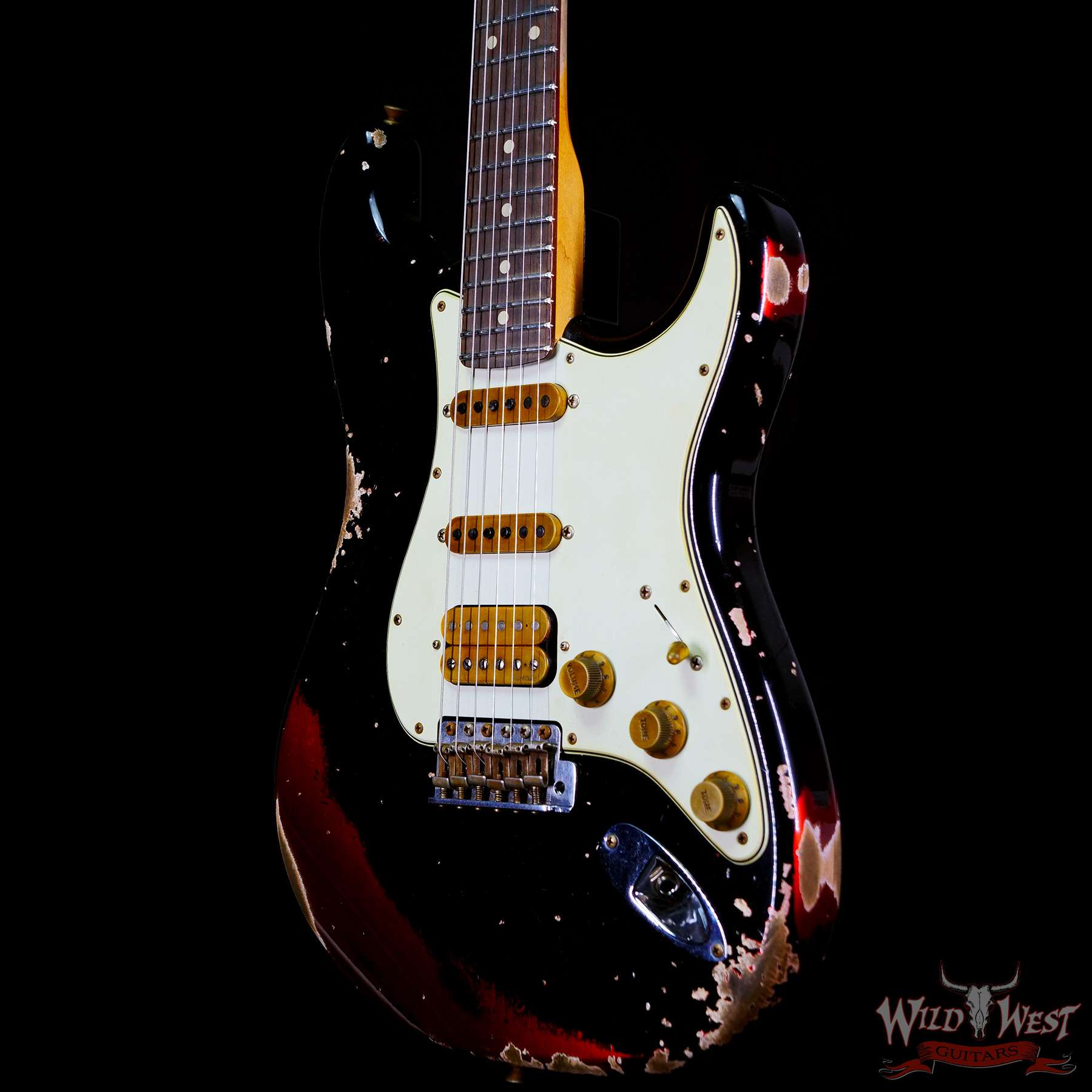 fendercs-bl2-rw22-car-r114931-br__wwg.jpg Fender Custom Shop Wild West Black Lightning 2.0 Stratocaster HSS Rosewood Board 22 Frets Heavy Relic Candy Apple Red - Image 2