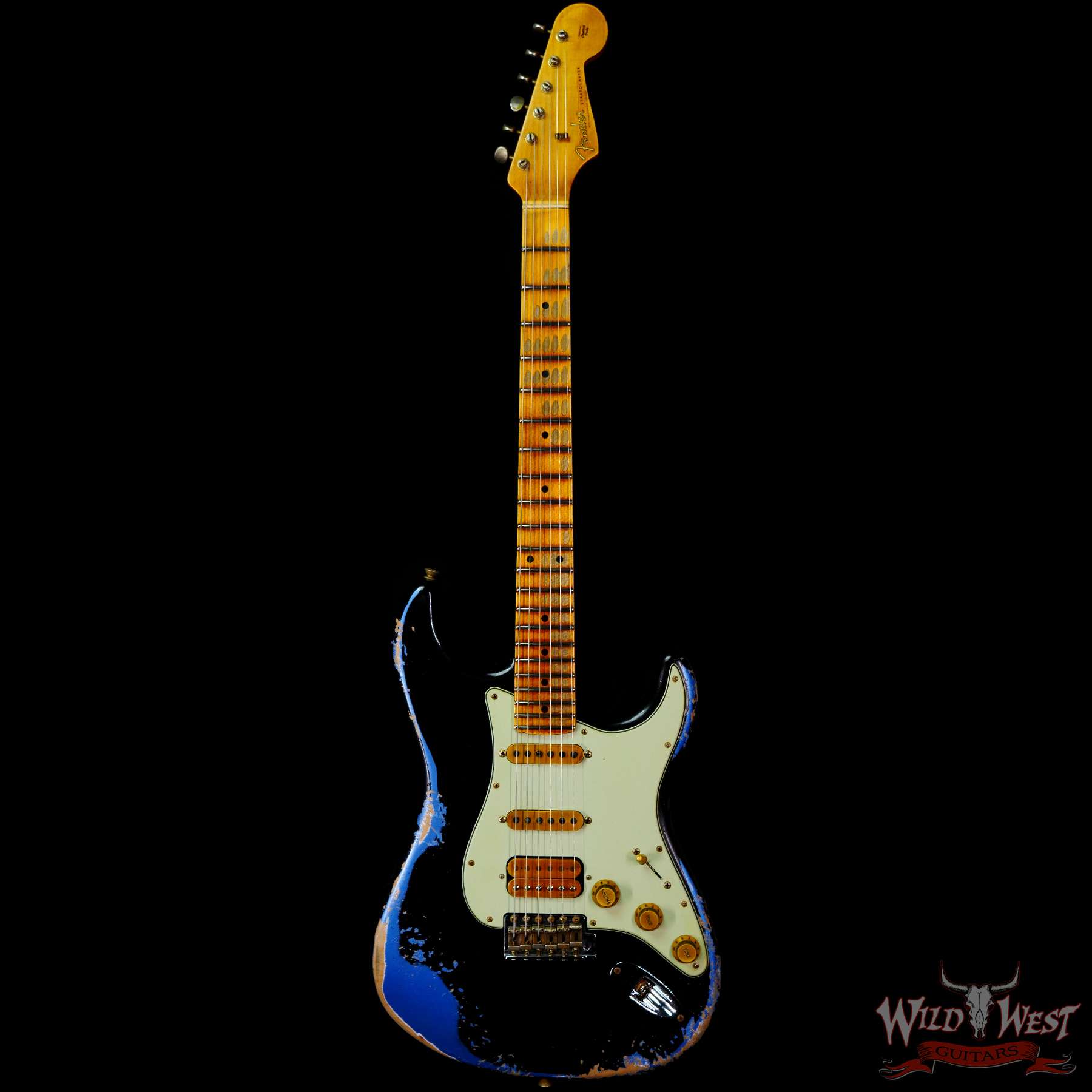 fendercs-bl2-rw22-lpb-r116029-c1__wwg.jpg Fender Custom Shop Wild West Black Lightning 2.0 Stratocaster HSS Maple Board 22 Frets Heavy Relic Lake Placid Blue - Image 3
