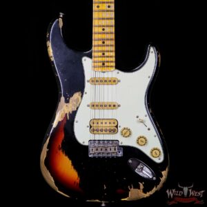Fender Custom Shop Black Lightning 2.0 Stratocaster Heavy Relic HSS 21 Black over 3 Tone Sunburst - Image 3