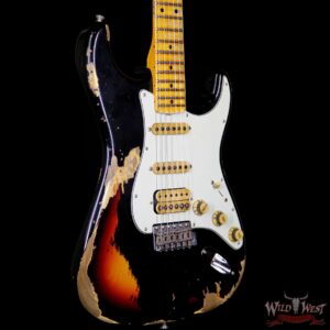 Fender Custom Shop Black Lightning 2.0 Stratocaster Heavy Relic HSS 21 Black over 3 Tone Sunburst - Image 4