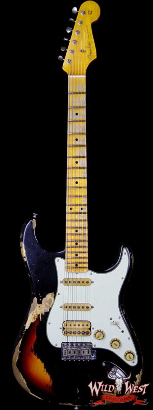 Fender Custom Shop Black Lightning 2.0 Stratocaster Heavy Relic HSS 21 Black over 3 Tone Sunburst
