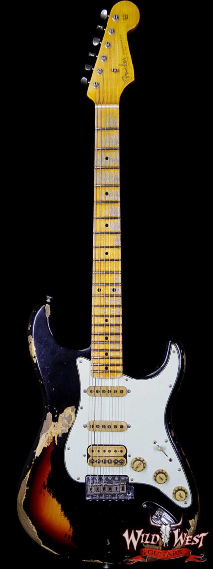 Fender Custom Shop Black Lightning 2.0 Stratocaster Heavy Relic HSS 21 Black over 3 Tone Sunburst