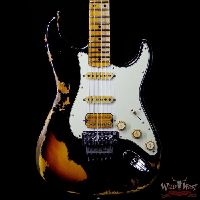 Fender Custom Shop Black Lightning Stratocaster Floyd Rose HSS Heavy Relic Rosewood Board 3 Tone Sunburst - Image 3