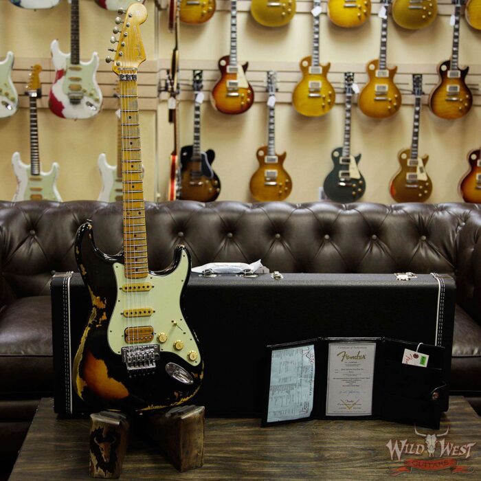 Fender Custom Shop Black Lightning Stratocaster Floyd Rose HSS Heavy Relic Rosewood Board 3 Tone Sunburst - Image 11