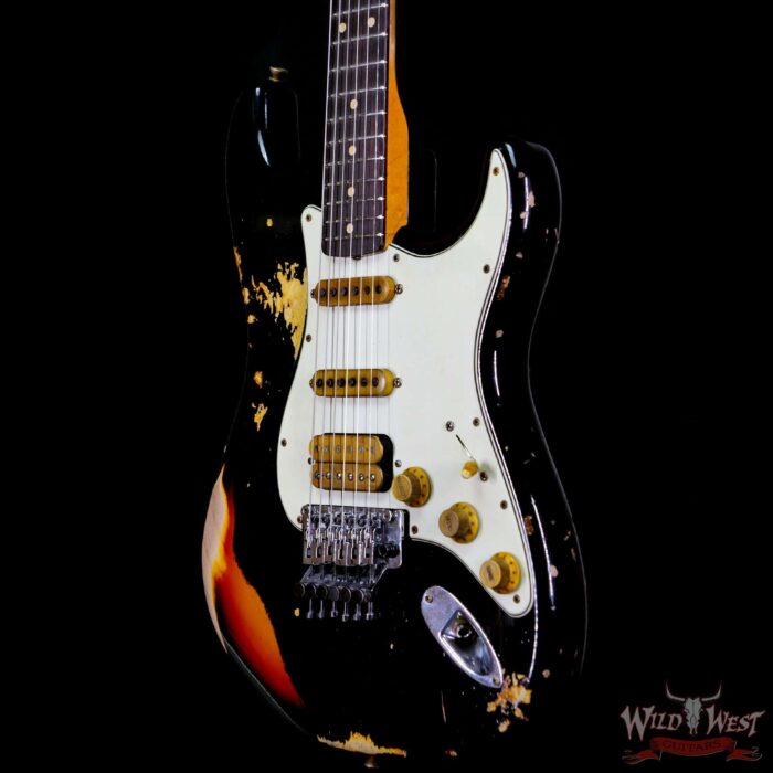 Fender Custom Shop Wild West Black Lightning Stratocaster Floyd Rose Heavy Relic Rosewood Board 3 Tone Sunburst - Image 2