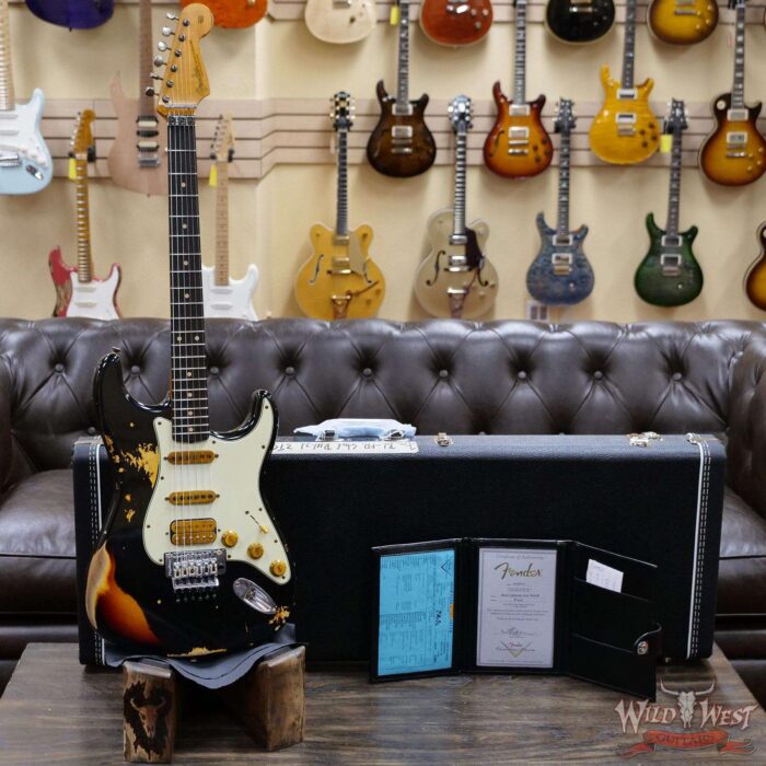 Fender Custom Shop Wild West Black Lightning Stratocaster Floyd Rose Heavy Relic Rosewood Board 3 Tone Sunburst - Image 6