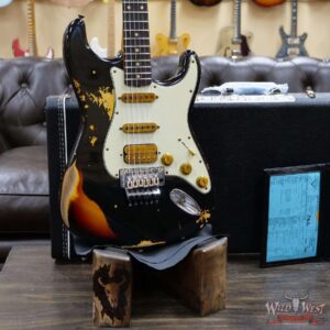 Fender Custom Shop Wild West Black Lightning Stratocaster Floyd Rose Heavy Relic Rosewood Board 3 Tone Sunburst - Image 8