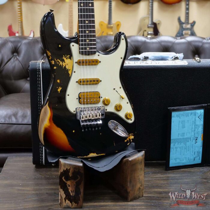 Fender Custom Shop Wild West Black Lightning Stratocaster Floyd Rose Heavy Relic Rosewood Board 3 Tone Sunburst - Image 8