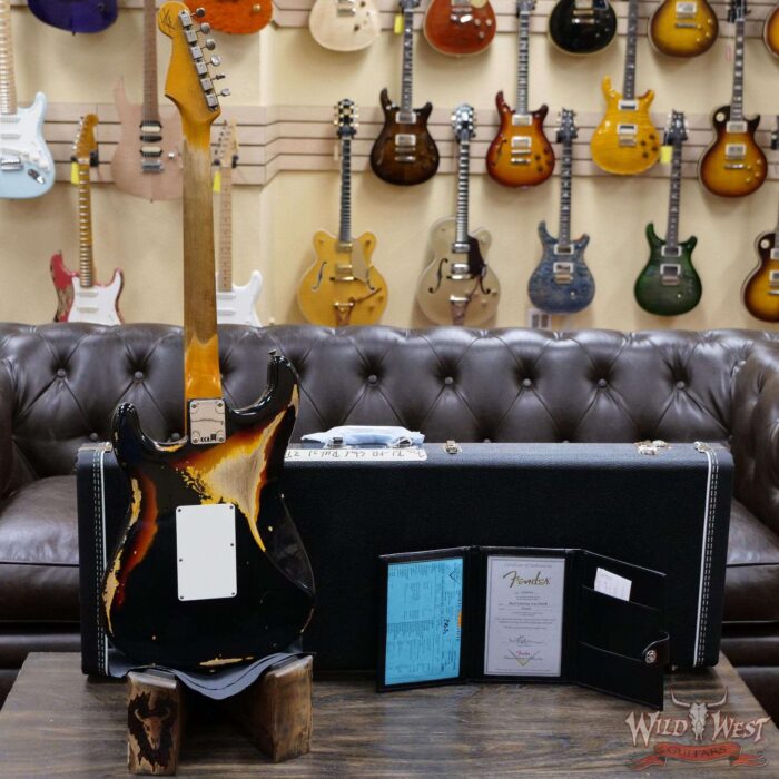 Fender Custom Shop Wild West Black Lightning Stratocaster Floyd Rose Heavy Relic Rosewood Board 3 Tone Sunburst - Image 9