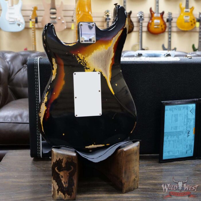 Fender Custom Shop Wild West Black Lightning Stratocaster Floyd Rose Heavy Relic Rosewood Board 3 Tone Sunburst - Image 11