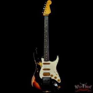 Fender Custom Shop Wild West Black Lightning Stratocaster Floyd Rose Heavy Relic Rosewood Board 3 Tone Sunburst - Image 3