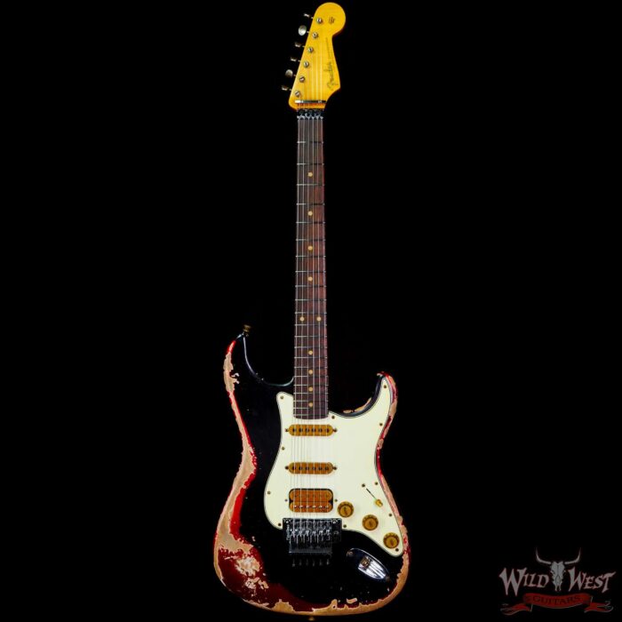 Fender Custom Shop Wild West Black Lightning Stratocaster HSS Floyd Rose Rosewood Board 22 Frets Heavy Relic Candy Apple Red - Image 3