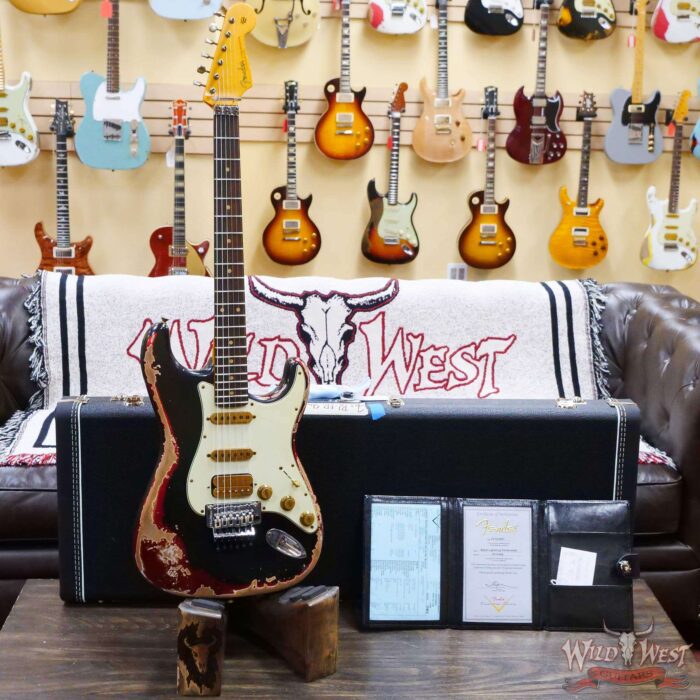 Fender Custom Shop Wild West Black Lightning Stratocaster HSS Floyd Rose Rosewood Board 22 Frets Heavy Relic Candy Apple Red - Image 6