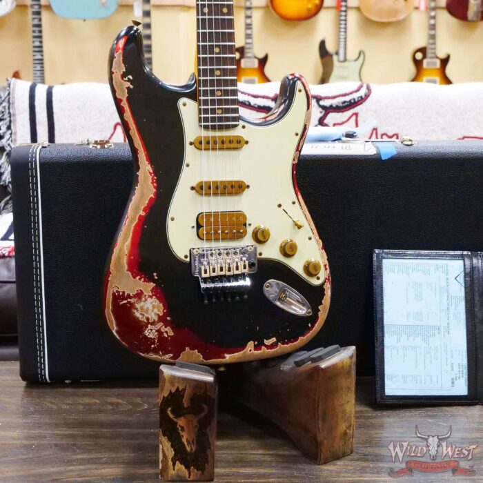 Fender Custom Shop Wild West Black Lightning Stratocaster HSS Floyd Rose Rosewood Board 22 Frets Heavy Relic Candy Apple Red - Image 8