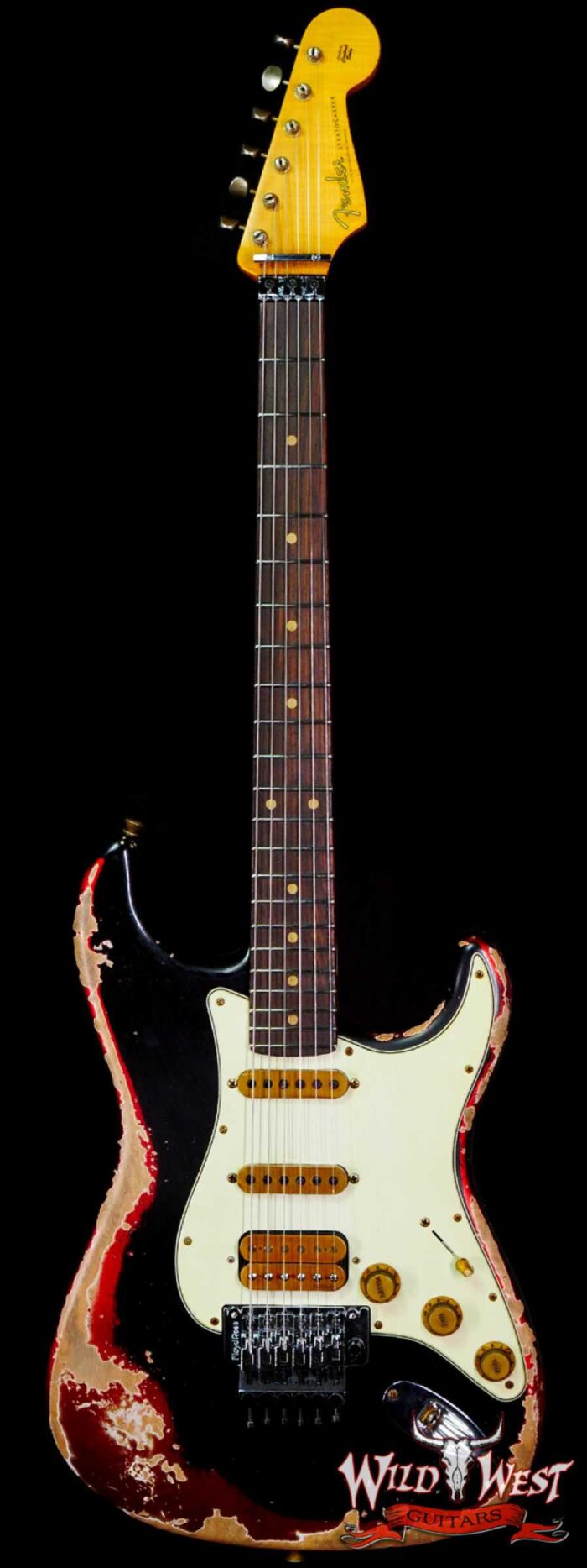 Fender Custom Shop Wild West Black Lightning Stratocaster HSS Floyd Rose Rosewood Board 22 Frets Heavy Relic Candy Apple Red - Image 1