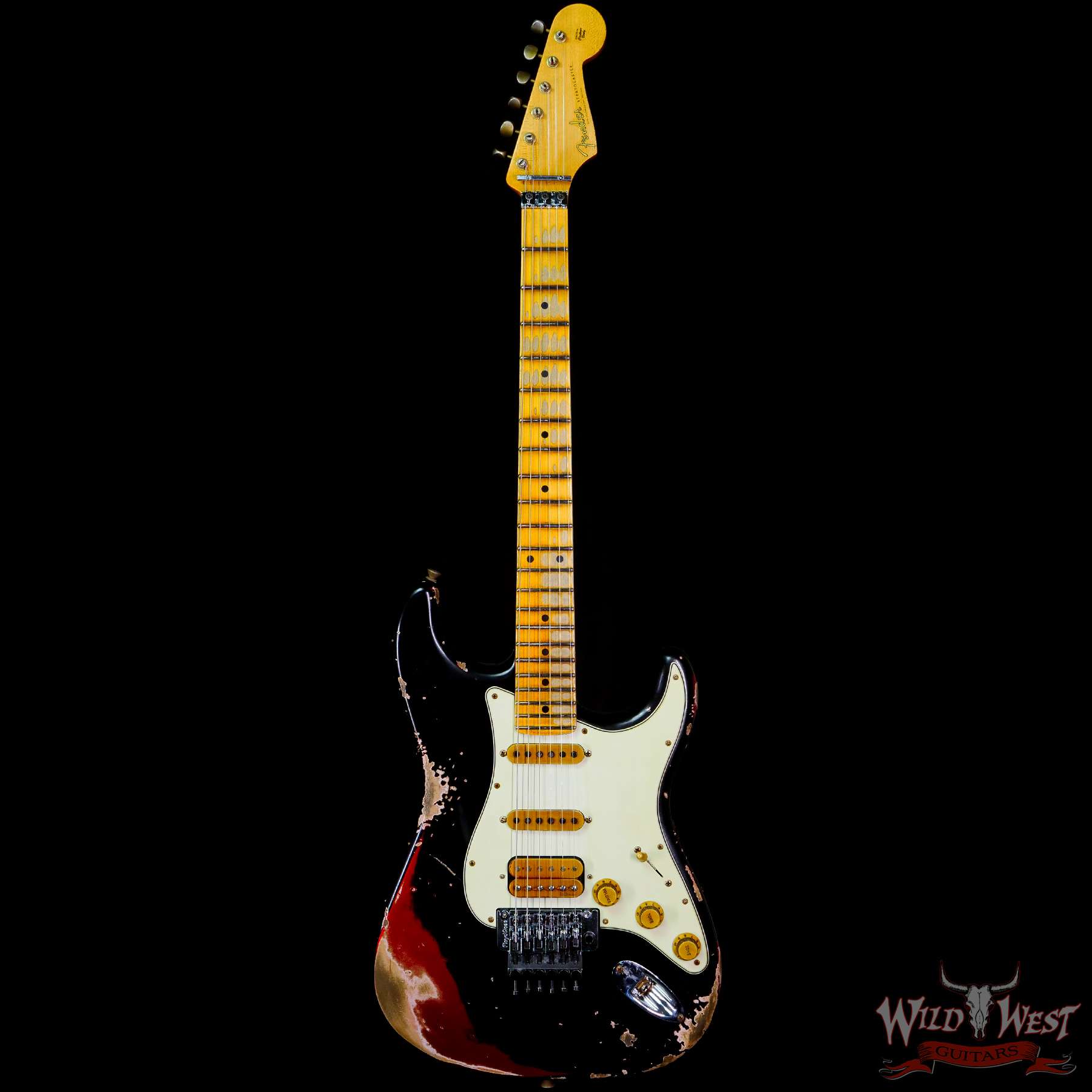 fendercs-blfr-car-r116197-c1__wwg.jpg Fender Custom Shop Wild West Black Lightning Stratocaster HSS Floyd Rose Maple Board 22 Frets Heavy Relic Candy Apple Red - Image 3