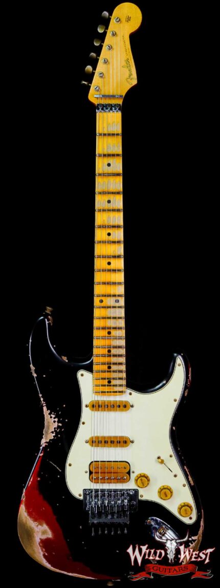 Fender Custom Shop Wild West Black Lightning Stratocaster HSS Floyd Rose Maple Board 22 Frets Heavy Relic Candy Apple Red