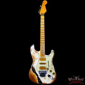 Fender Custom Shop Wild West White Lightning Stratocaster HSH Floyd Rose Maple Board Heavy Relic Olympic White over Black - Image 3