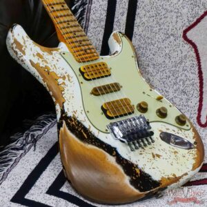 Fender Custom Shop Wild West White Lightning Stratocaster HSH Floyd Rose Maple Board Heavy Relic Olympic White over Black - Image 8
