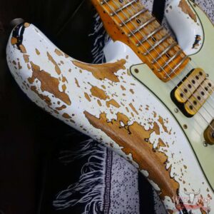 Fender Custom Shop Wild West White Lightning Stratocaster HSH Floyd Rose Maple Board Heavy Relic Olympic White over Black - Image 9