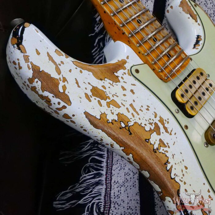 Fender Custom Shop Wild West White Lightning Stratocaster HSH Floyd Rose Maple Board Heavy Relic Olympic White over Black - Image 9